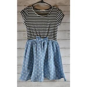 Chelsea Girl's Dress Denim Polka Dot Navy Stripes 9/10 NEW Summer Casual